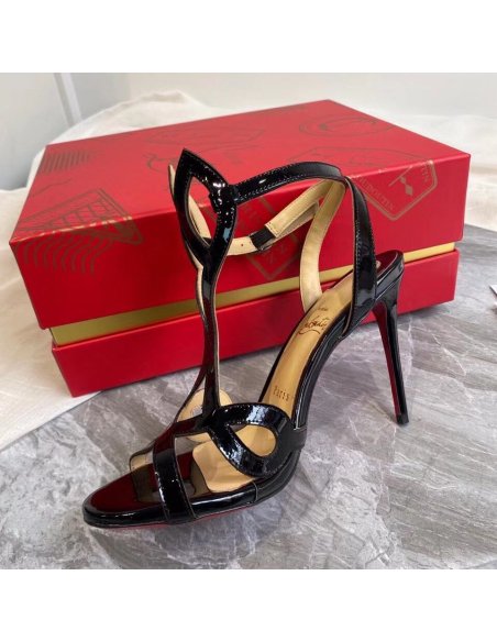 Cheap Reps Christian Louboutin Double L 100mm Sandals In Black Patent Leather