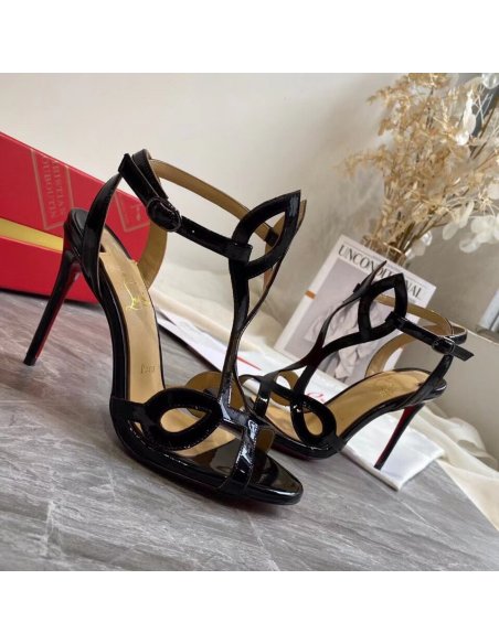 Cheap Reps Christian Louboutin Double L 100mm Sandals In Black Patent Leather