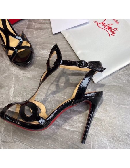 Cheap Reps Christian Louboutin Double L 100mm Sandals In Black Patent Leather
