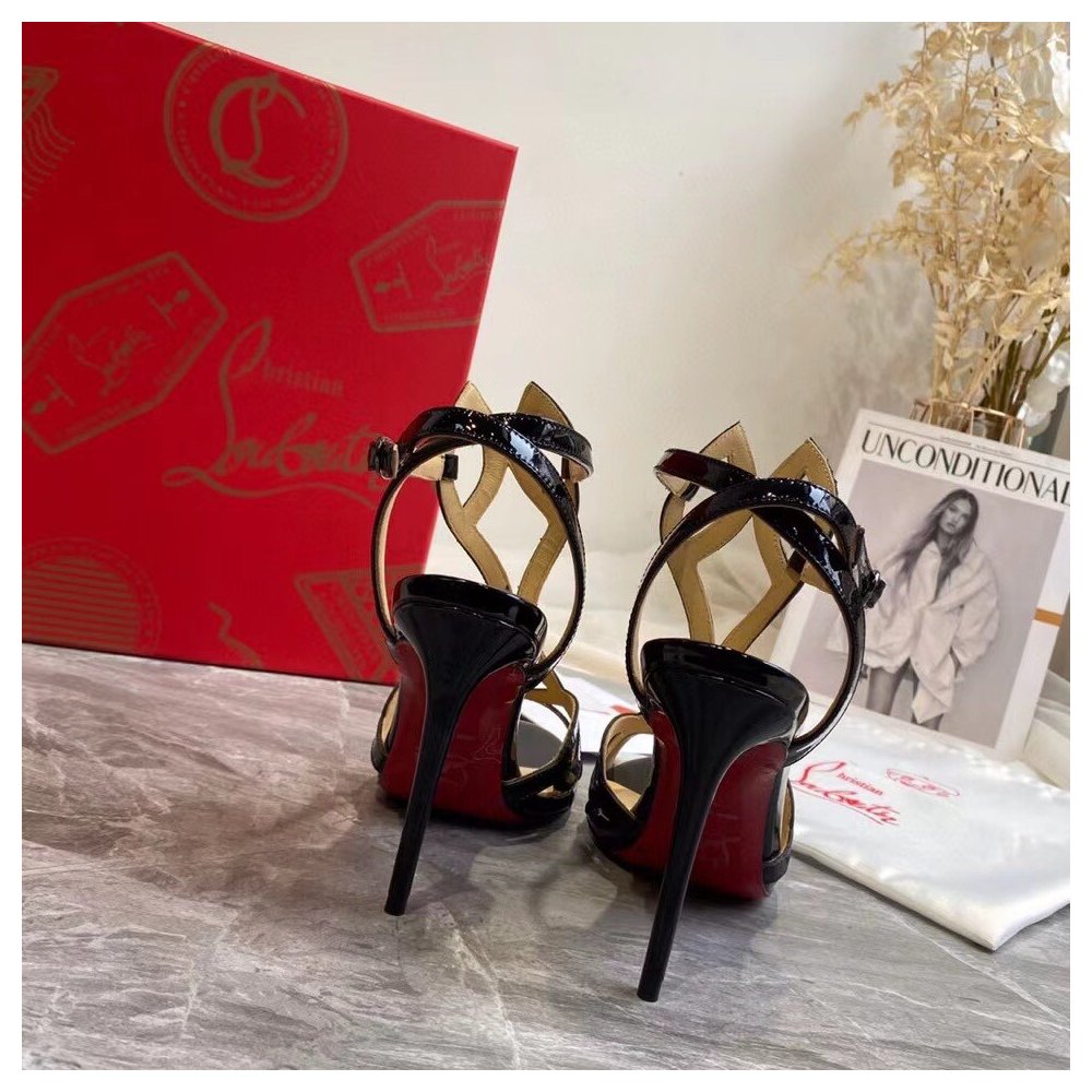 Cheap Reps Christian Louboutin Double L 100mm Sandals In Black Patent Leather
