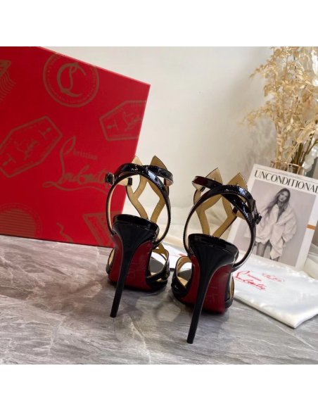 Cheap Reps Christian Louboutin Double L 100mm Sandals In Black Patent Leather