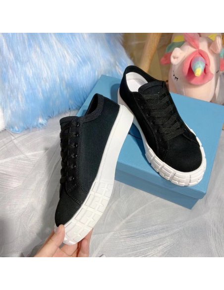 Cheap Reps Prada Womens Low-top Sneakers In Black Gabardine Fabric