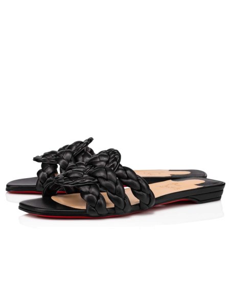 Cheap Reps Christian Louboutin Marmela Flat Sandals In Black Lambskin