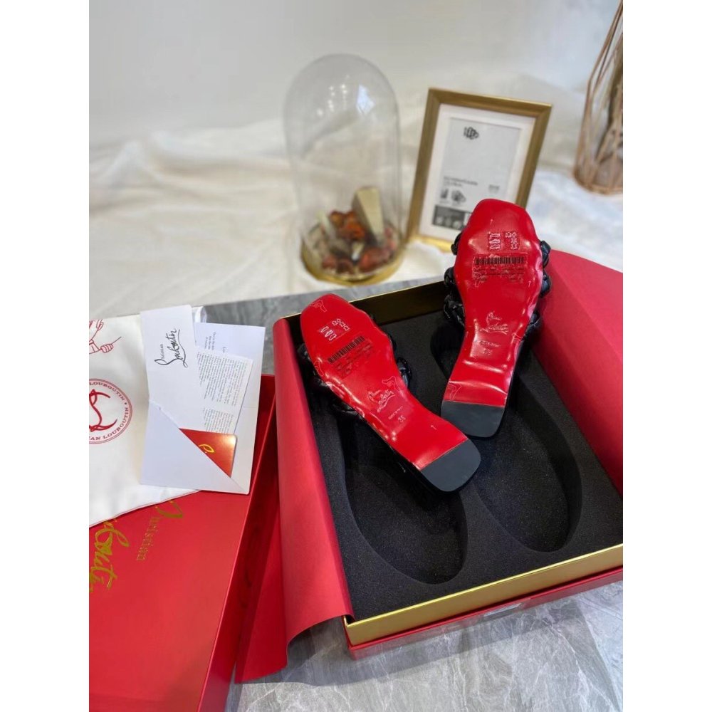Cheap Reps Christian Louboutin Marmela Flat Sandals In Black Lambskin