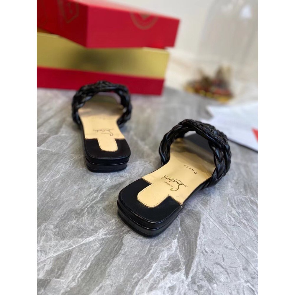 Cheap Reps Christian Louboutin Marmela Flat Sandals In Black Lambskin