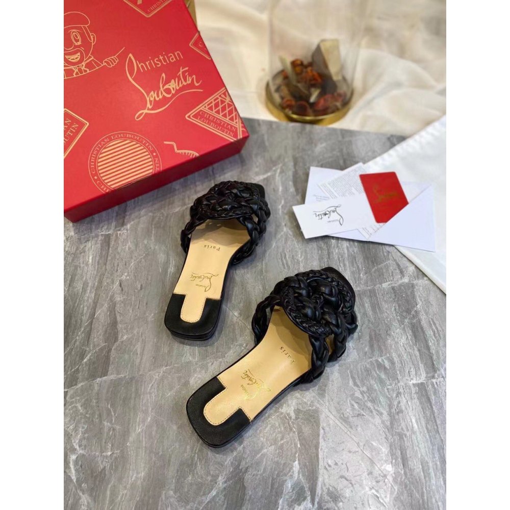 Cheap Reps Christian Louboutin Marmela Flat Sandals In Black Lambskin