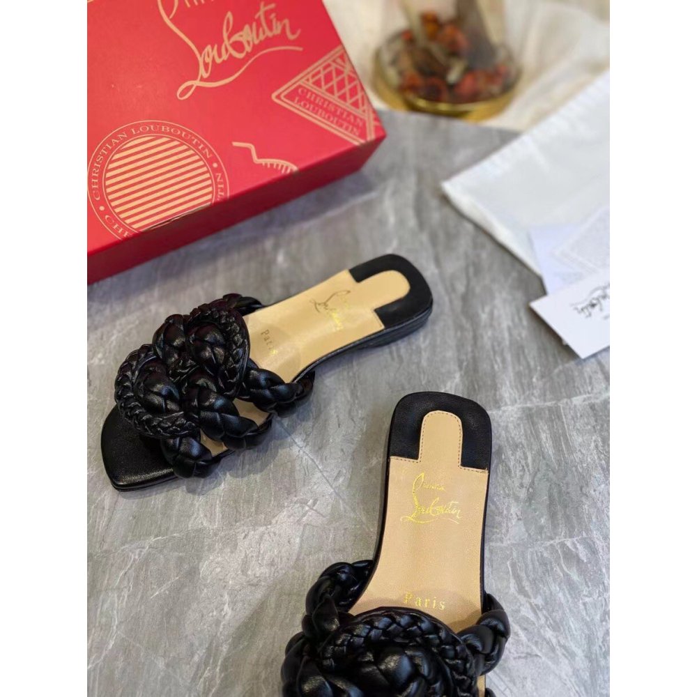 Cheap Reps Christian Louboutin Marmela Flat Sandals In Black Lambskin