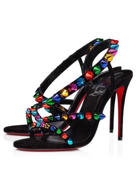 Cheap Reps Christian Louboutin Spikita Strap 100mm Sandals In Black Suede