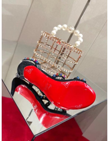 Cheap Reps Christian Louboutin Spikita Strap 100mm Sandals In Black Suede