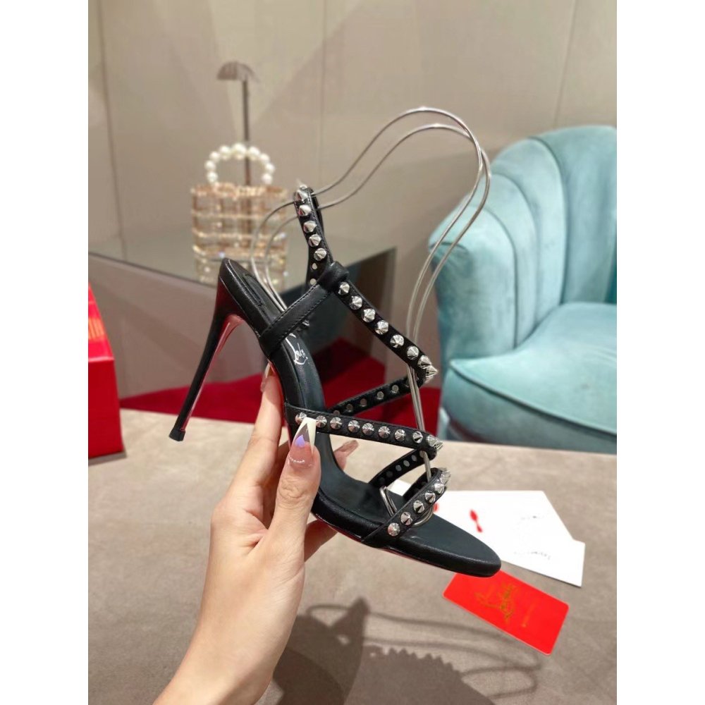 Cheap Reps Christian Louboutin Spikita Strap 100mm Sandals In Black  Leather