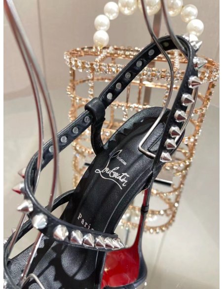 Cheap Reps Christian Louboutin Spikita Strap 100mm Sandals In Black  Leather