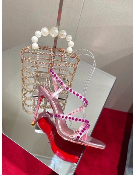 Cheap Reps Christian Louboutin Spikita Strap 100mm Sandals In Pink Leather