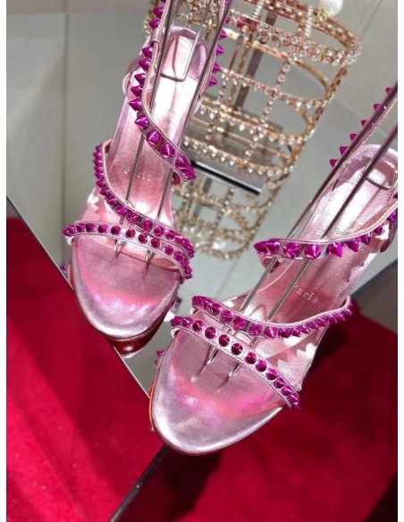 Cheap Reps Christian Louboutin Spikita Strap 100mm Sandals In Pink Leather