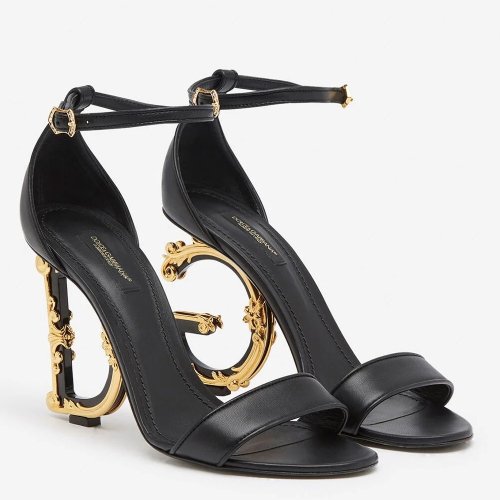 Cheap Reps Dolce Gabbana Black Sandals with Baroque DG Heel