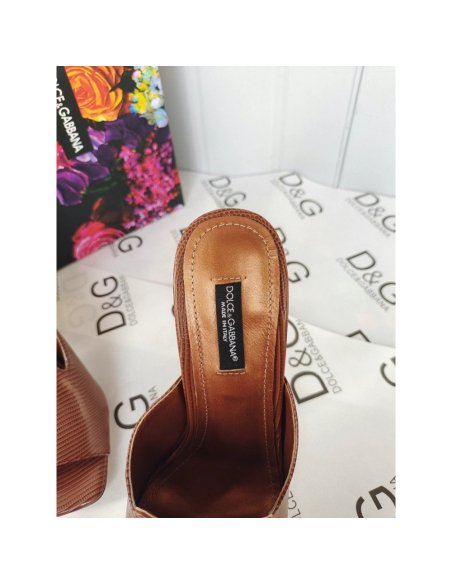 Cheap Reps Dolce Gabbana Brown Lguana-print Mules with DG Pop Heel