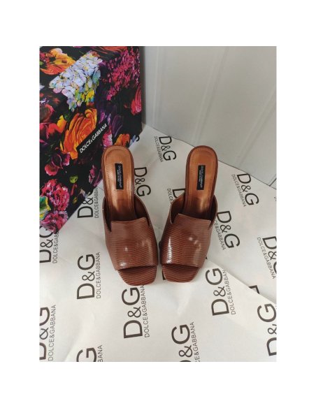 Cheap Reps Dolce Gabbana Brown Lguana-print Mules with DG Pop Heel