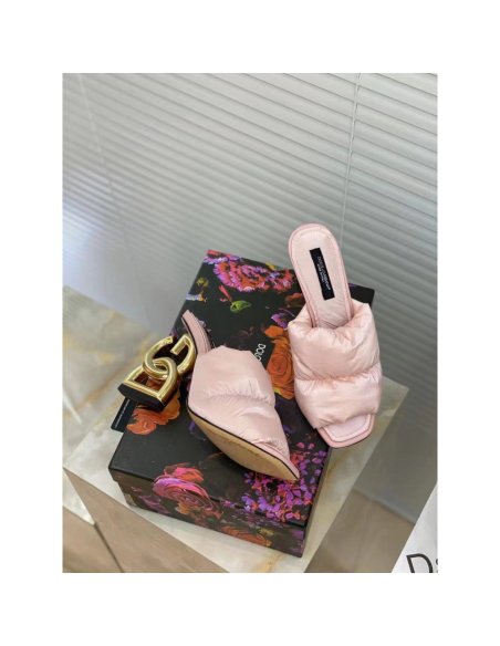 Cheap Reps Dolce Gabbana Pink Down-padded Mules with DG Pop Heel