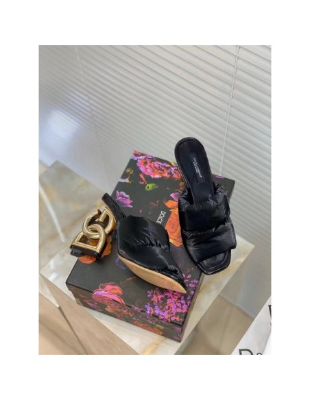 Cheap Reps Dolce Gabbana Black Down-padded Mules with DG Pop Heel