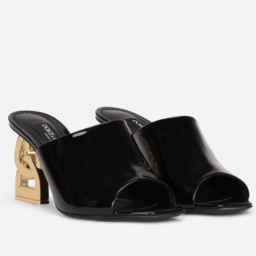Cheap Reps Dolce Gabbana Black Patent Mules with DG Pop Heel