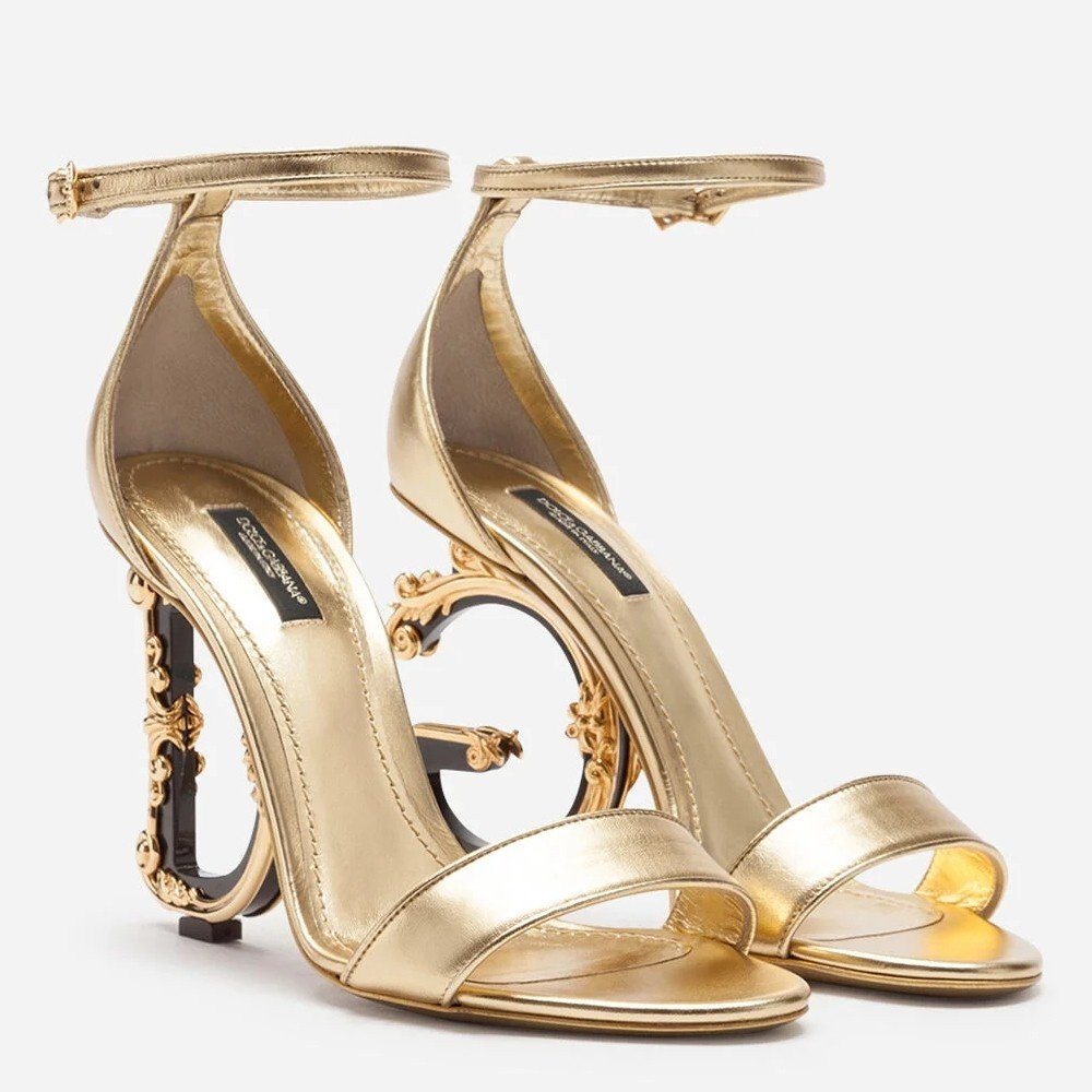 Cheap Reps Dolce Gabbana Gold Sandals with Baroque DG Heel