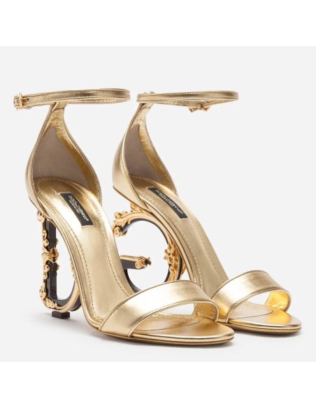Cheap Reps Dolce Gabbana Gold Sandals with Baroque DG Heel
