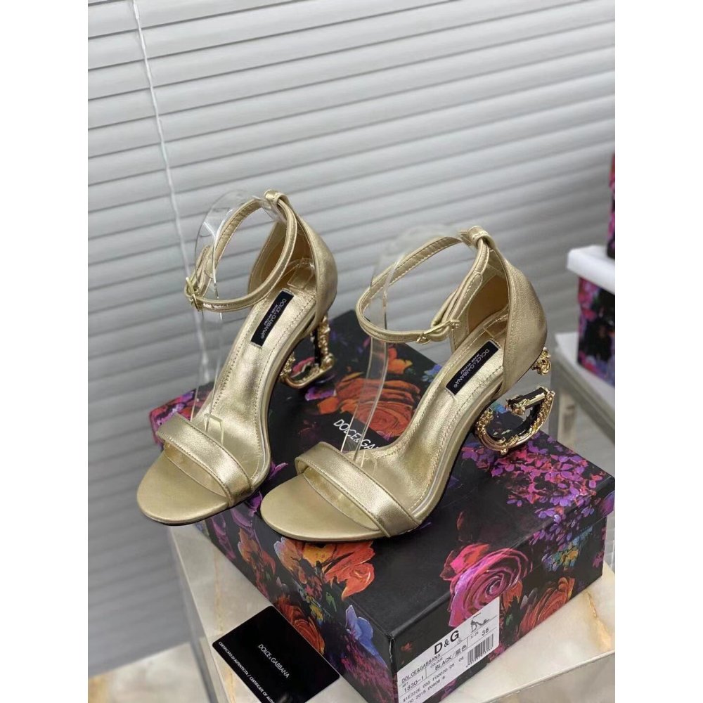 Cheap Reps Dolce Gabbana Gold Sandals with Baroque DG Heel