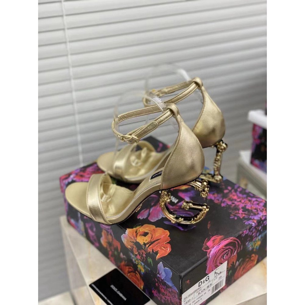 Cheap Reps Dolce Gabbana Gold Sandals with Baroque DG Heel