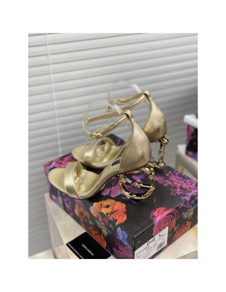 Cheap Reps Dolce Gabbana Gold Sandals with Baroque DG Heel