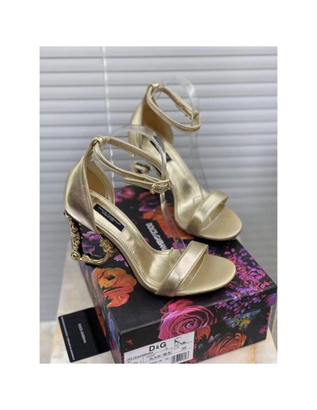 Cheap Reps Dolce Gabbana Gold Sandals with Baroque DG Heel