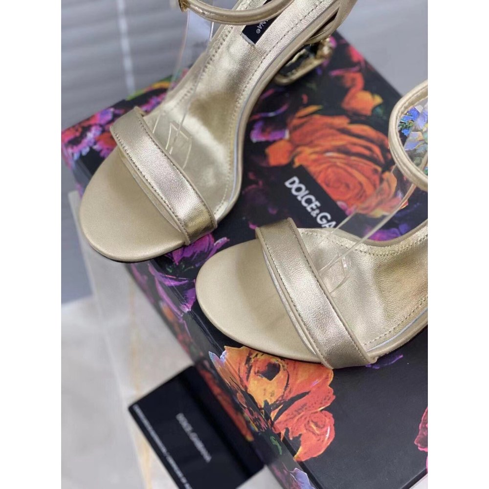 Cheap Reps Dolce Gabbana Gold Sandals with Baroque DG Heel