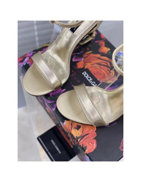 Cheap Reps Dolce Gabbana Gold Sandals with Baroque DG Heel