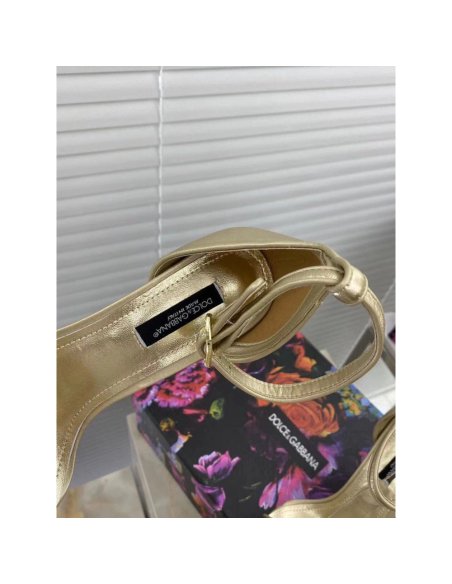 Cheap Reps Dolce Gabbana Gold Sandals with Baroque DG Heel