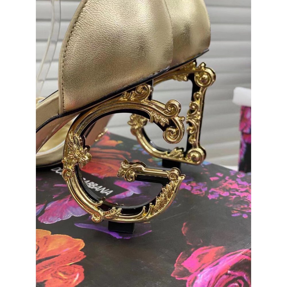 Cheap Reps Dolce Gabbana Gold Sandals with Baroque DG Heel