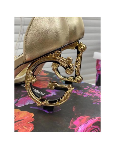 Cheap Reps Dolce Gabbana Gold Sandals with Baroque DG Heel
