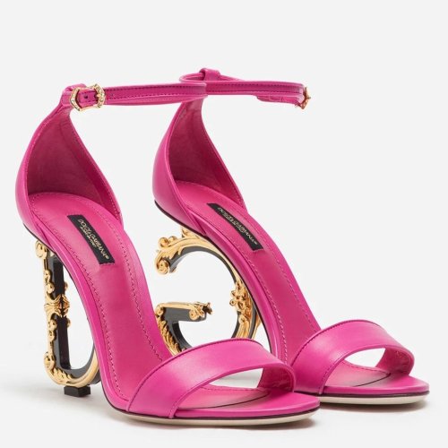 Cheap Reps Dolce Gabbana Pink Sandals with Baroque DG Heel
