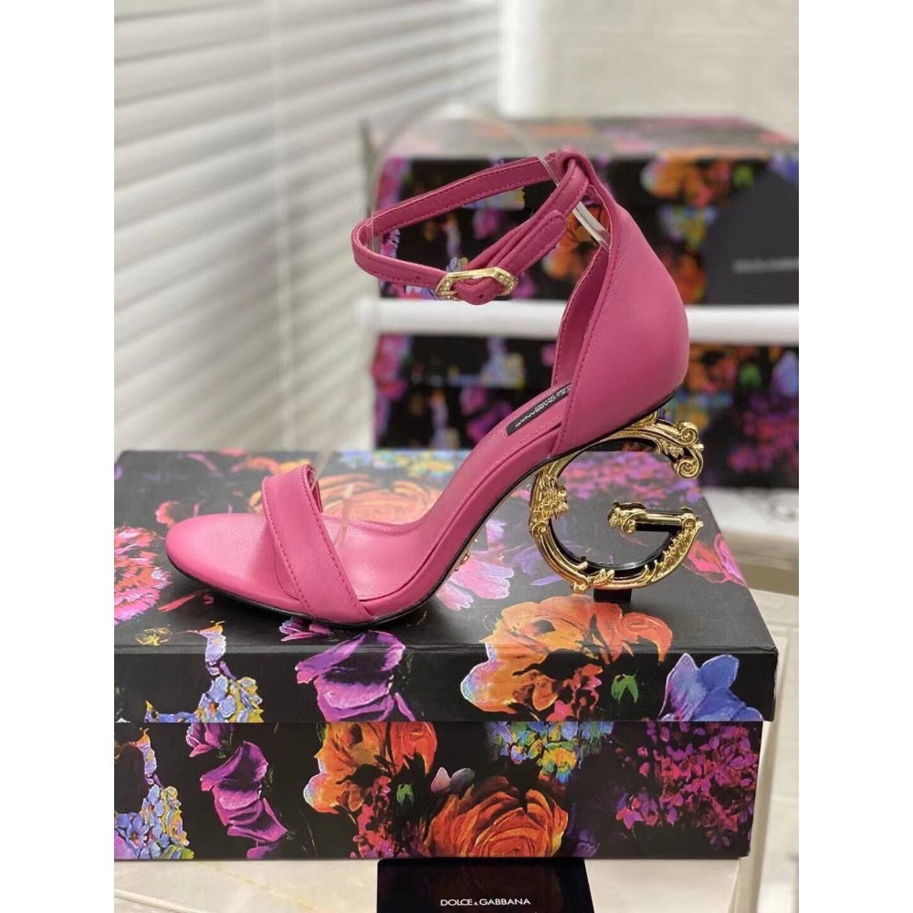 Cheap Reps Dolce Gabbana Pink Sandals with Baroque DG Heel