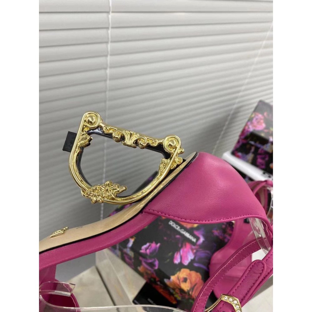 Cheap Reps Dolce Gabbana Pink Sandals with Baroque DG Heel