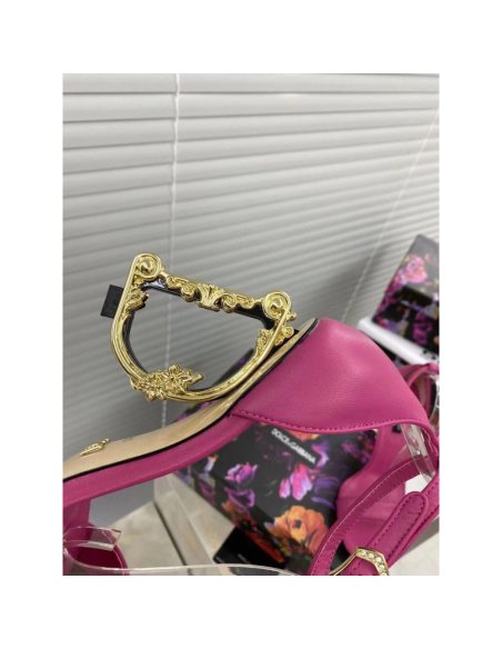 Cheap Reps Dolce Gabbana Pink Sandals with Baroque DG Heel