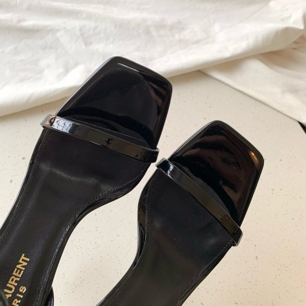 Cheap Reps Saint Laurent Opyum 85mm Sandals in Black Patent Leather with Gold YSL Heel