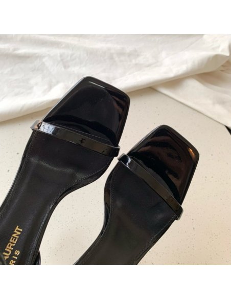 Cheap Reps Saint Laurent Opyum 85mm Sandals in Black Patent Leather with Gold YSL Heel