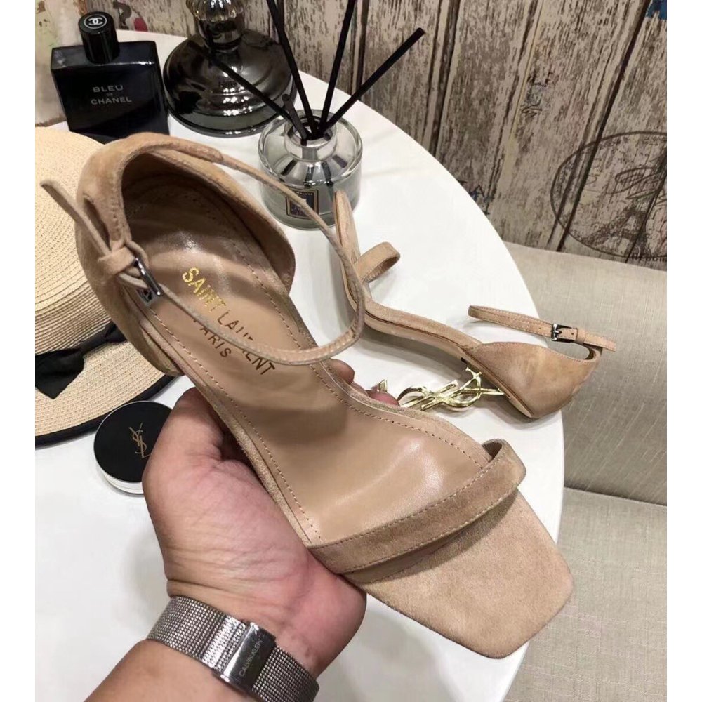 Cheap Reps Saint Laurent Opyum 110 Sandals In Beige Suede