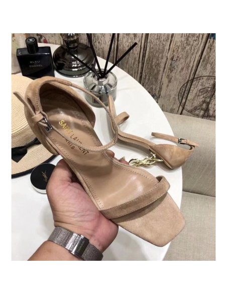 Cheap Reps Saint Laurent Opyum 110 Sandals In Beige Suede