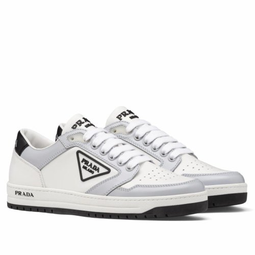 Cheap Reps Prada District Sneakers in White and Grey Calfskin