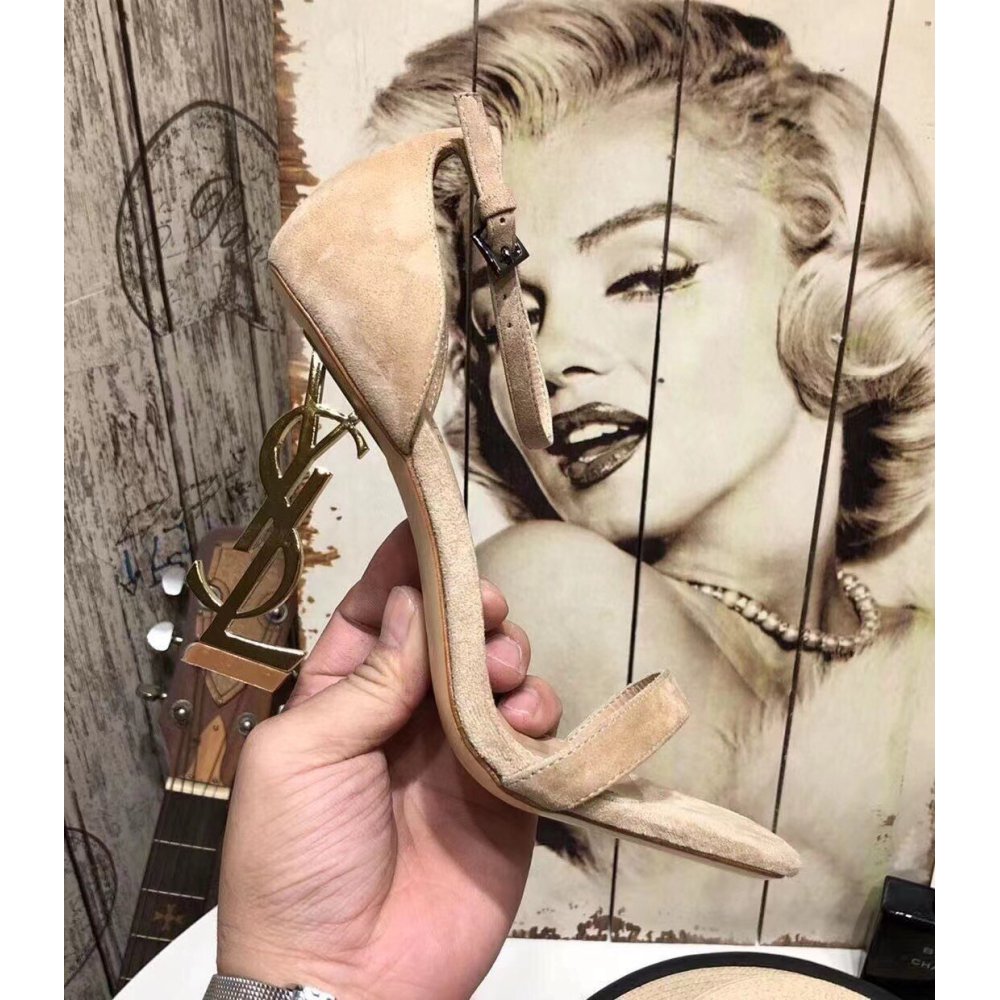 Cheap Reps Saint Laurent Opyum 110 Sandals In Beige Suede