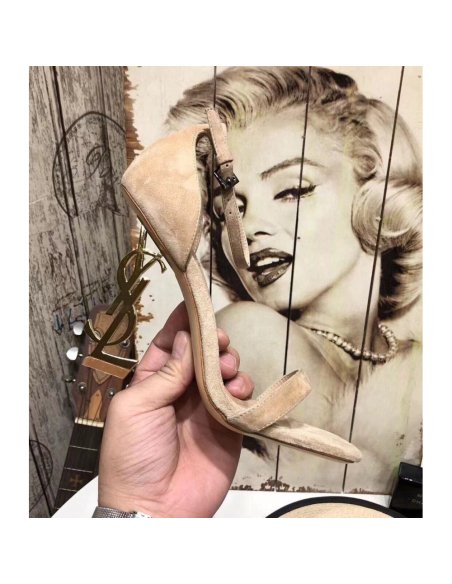 Cheap Reps Saint Laurent Opyum 110 Sandals In Beige Suede