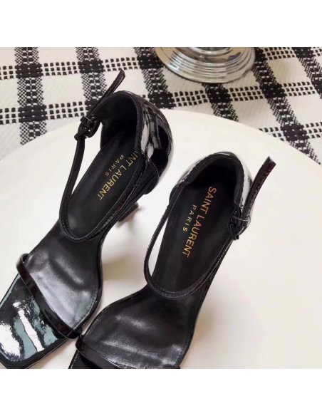 Cheap Reps Saint Laurent Opyum 110 Sandals In Black Patent Leather