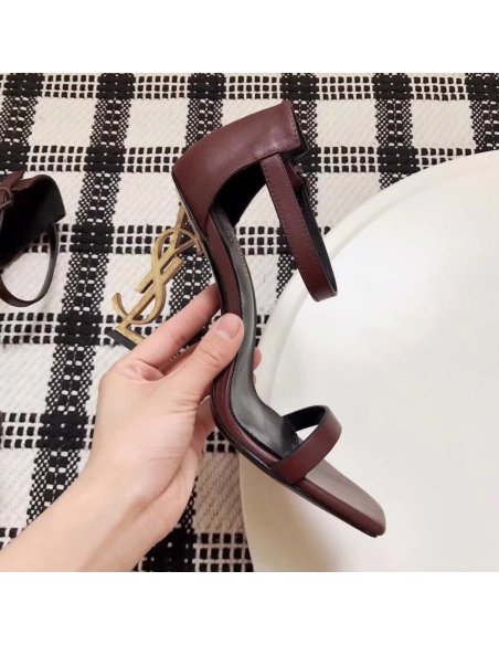 Cheap Reps Saint Laurent Opyum 110 Sandals In Burgundy Calfskin