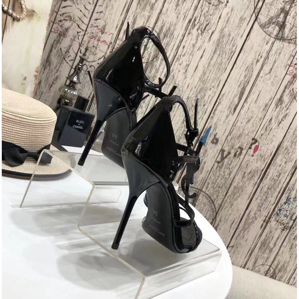 Cheap Reps Saint Laurent Cassandra 100 Sandals In Black Patent Leather