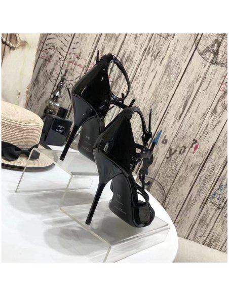 Cheap Reps Saint Laurent Cassandra 100 Sandals In Black Patent Leather