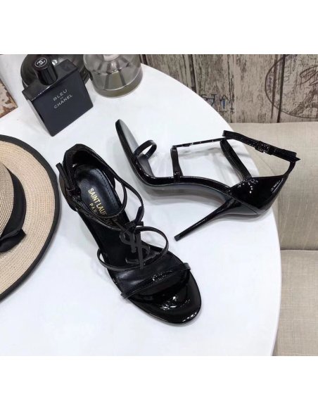 Cheap Reps Saint Laurent Cassandra 100 Sandals In Black Patent Leather